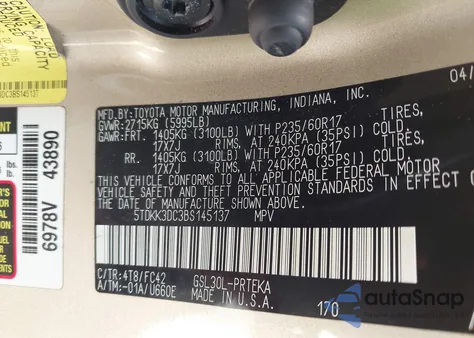 2011 Toyota Sienna Le from USA, damaged, VIN 5TDKK3DC3BS145137